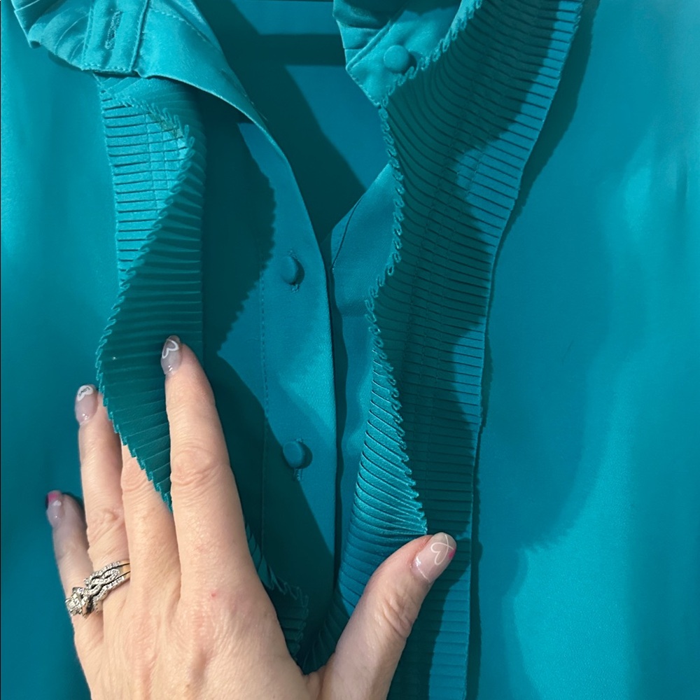 J. Crew Turquoise Ruffle Blouse - Picture 3 of 6